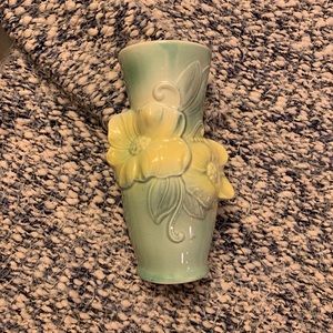 Vintage Royal Copley vase green/blue yellow flower